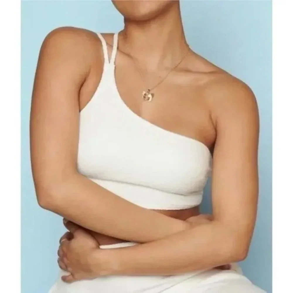 Gilly Hicks White One Shoulder Terry Cotton Cropped Bralette Tank Top S